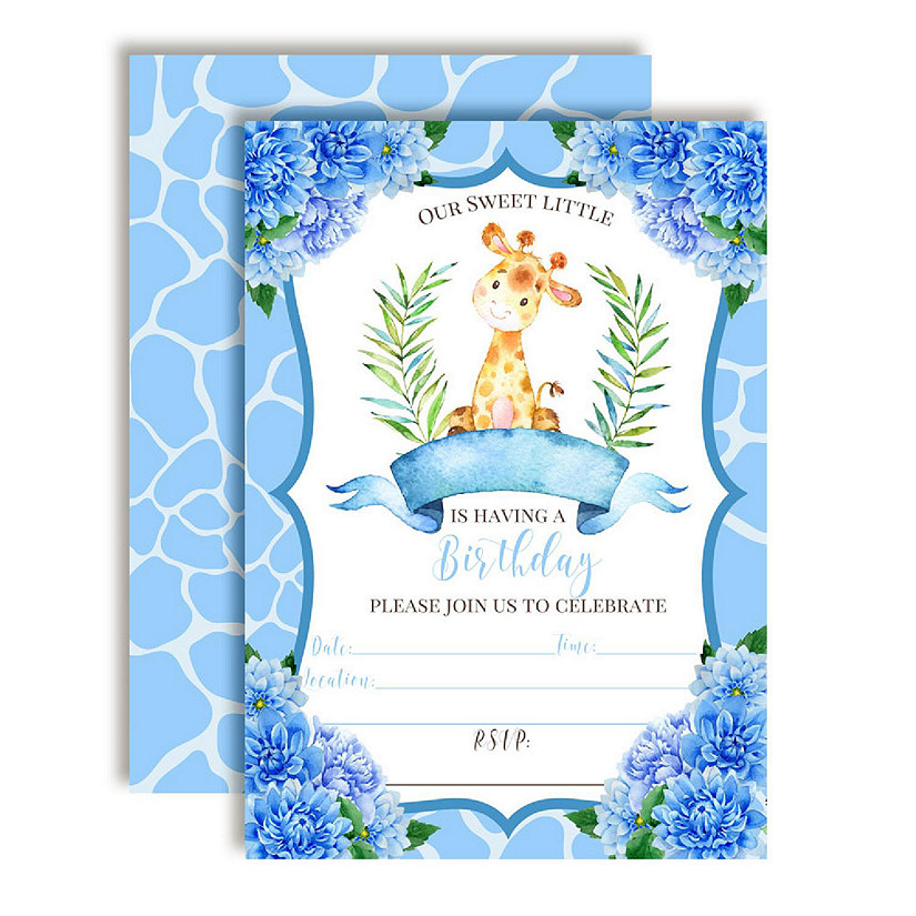 AmandaCreation Giraffe Boy Birthday Invites 40pc. Image