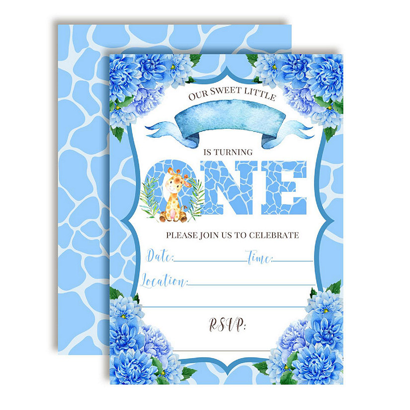 AmandaCreation Giraffe Boy First Birthday Invites 40pc. Image