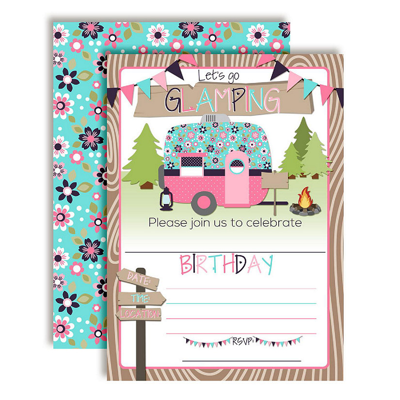 AmandaCreation Glamping Birthday Invites 40pc. Image
