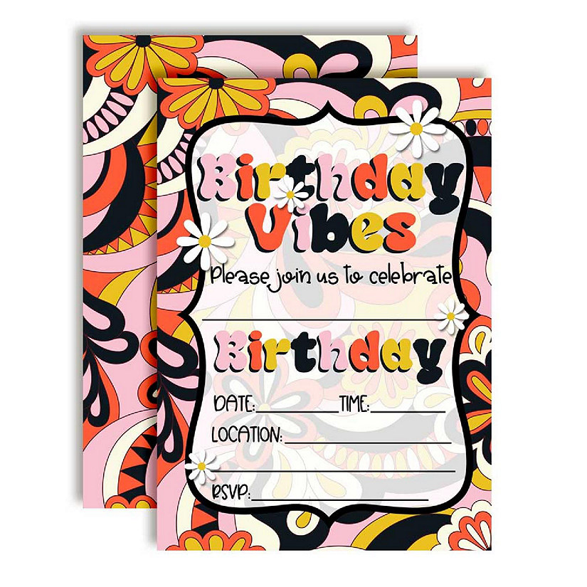 AmandaCreation Groovy Vibes Birthday Invites 40pc. Image