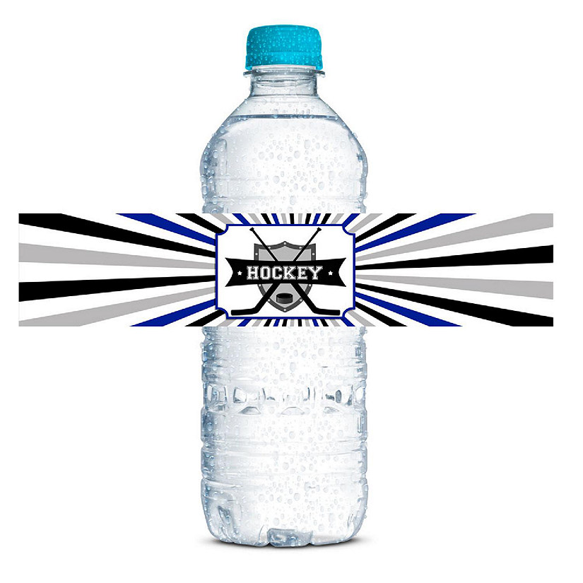 AmandaCreation Hockey Blue Water Bottle Labels 20 pcs. Image