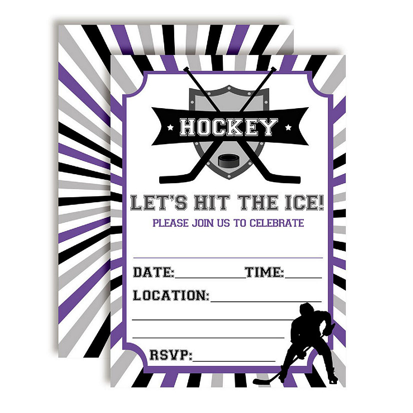 AmandaCreation Hockey Purple Invites 40pc. Image