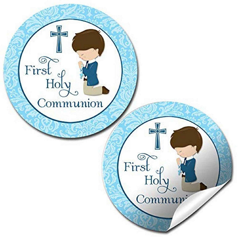 AmandaCreation Holy Communion Blue (brown) Envelope Seals 40pc. Image
