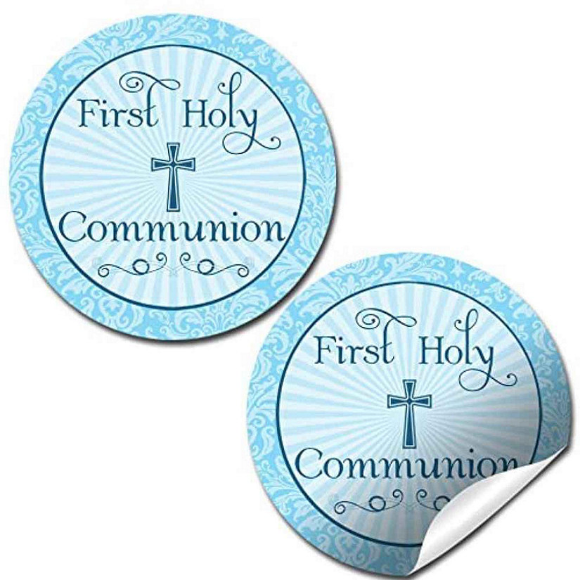 AmandaCreation Holy Communion Blue Cross Envelope Seals 40pc. Image