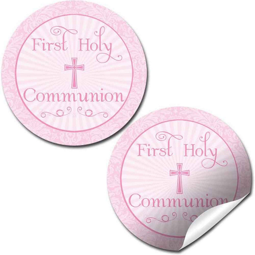 AmandaCreation Holy Communion Pink Cross Envelope Seals 40pc. Image