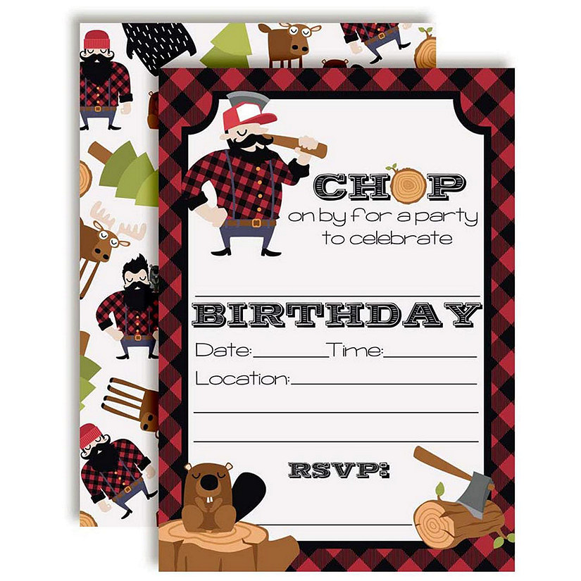 AmandaCreation Lumberjack Chop Birthday Invites 40pc. Image