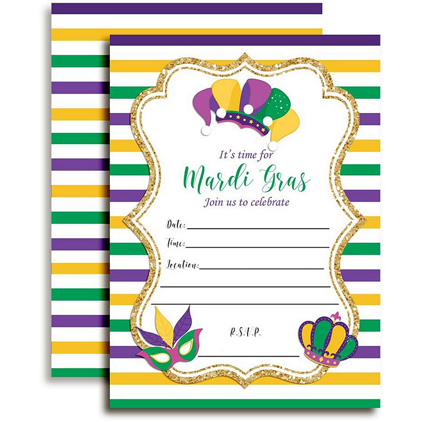 AmandaCreation Mardi Gras Striped Invites 40pc. Image