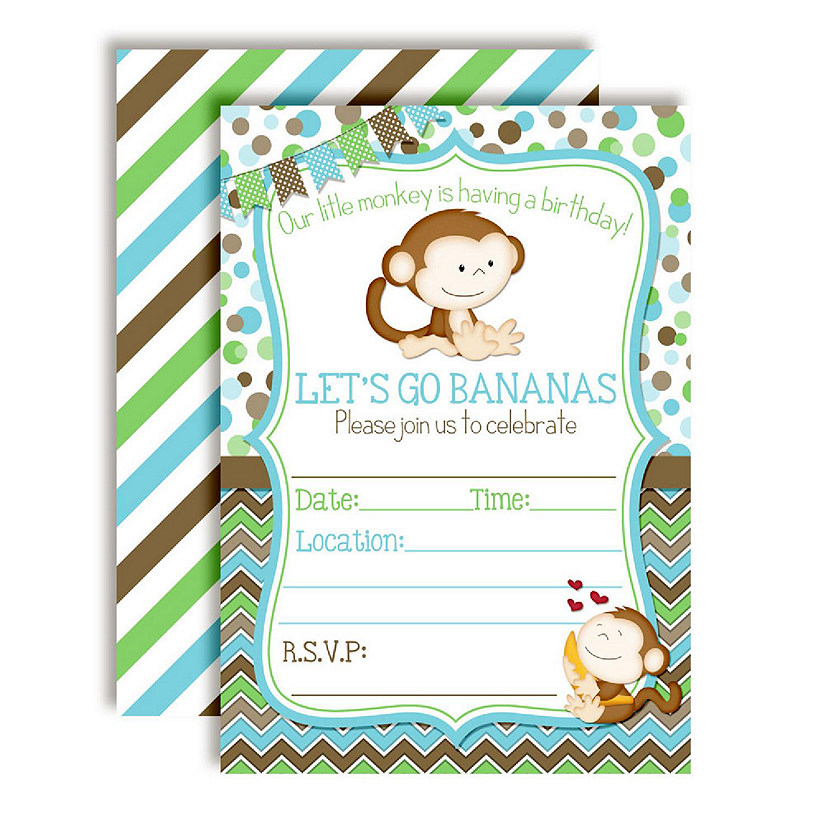 AmandaCreation Monkey Boy Birthday Invites 40pc. Image