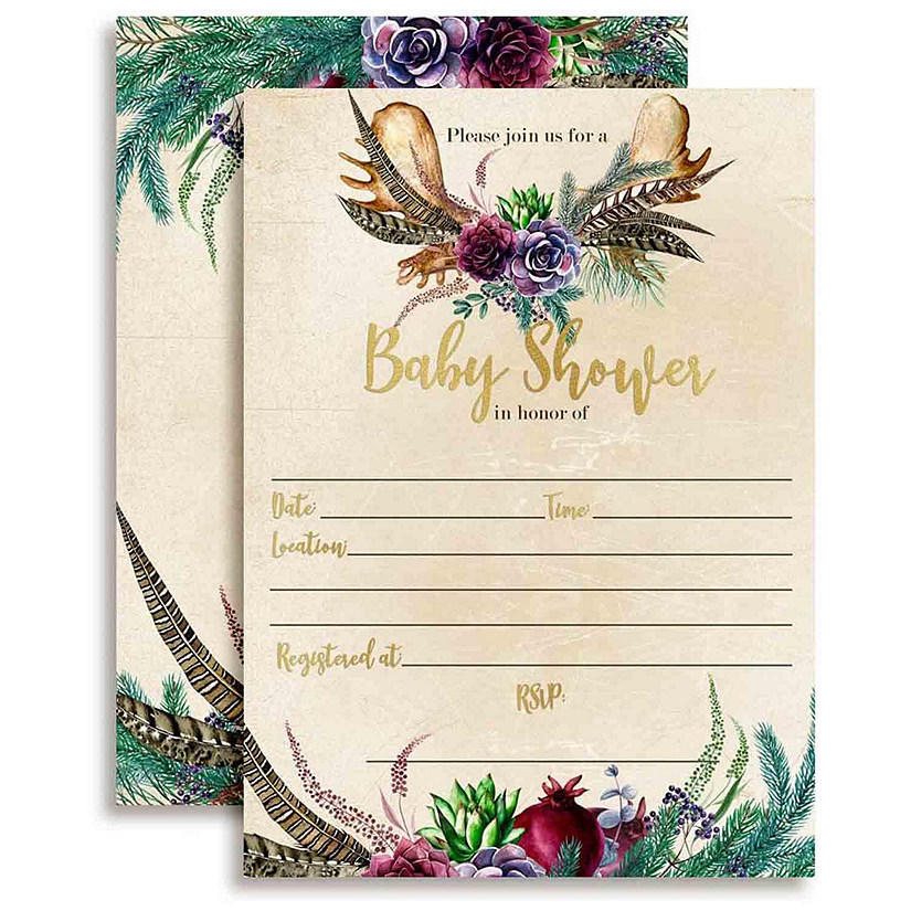 AmandaCreation Moose Succulent Baby Invites 40pc. Image