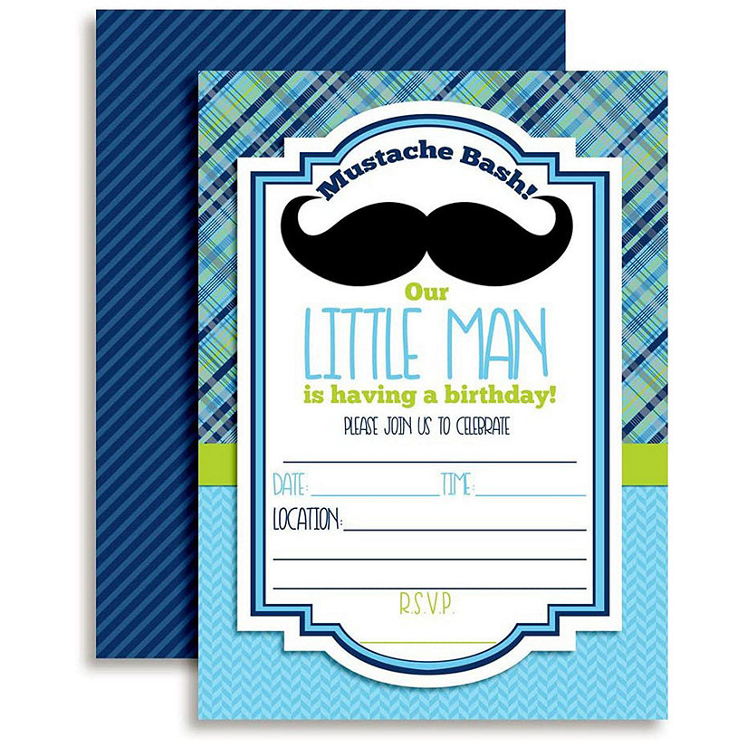 AmandaCreation Mustache Bash Birthday Invites 40pc. Image