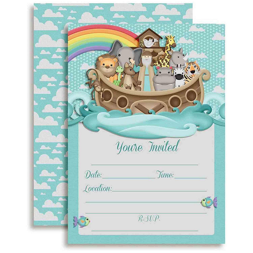 AmandaCreation Noah&amp;#8217;s Ark Baby Invites 40pc. Image