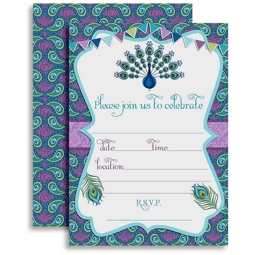 AmandaCreation Peacock Invites 40pc. Image