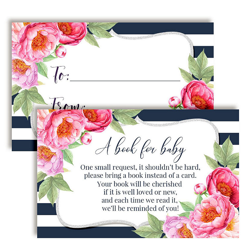 AmandaCreation Peony and Navy Book Card 20pc. Image