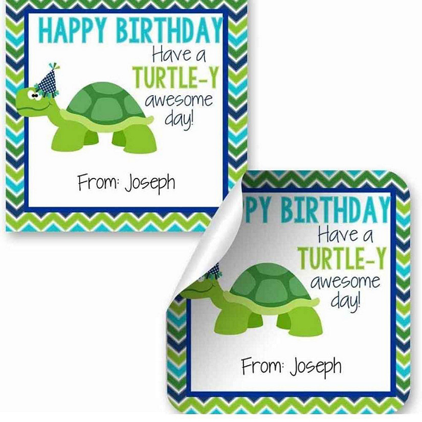 AmandaCreation Personalized Turtle-Y Awesome Gift Tag Stickers 24pc. Image