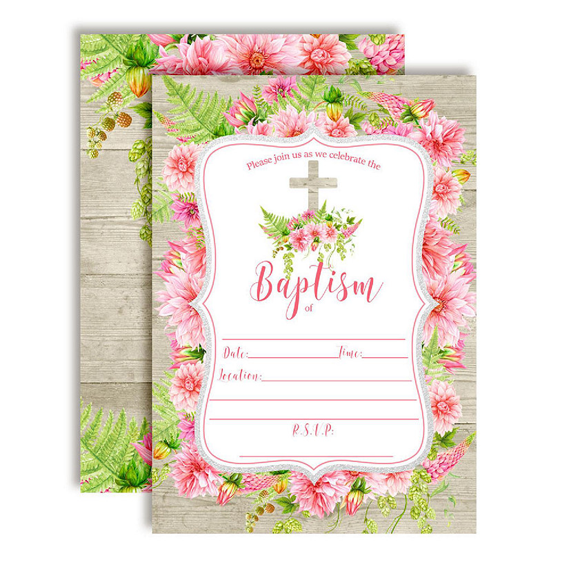 AmandaCreation Pink Dahlia Baptism Invites 40pc. Image