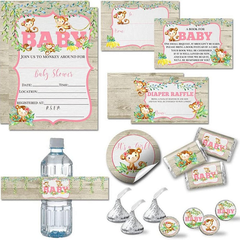 AmandaCreation Pink Jungle Monkeys Party Bundle 381pc. Image