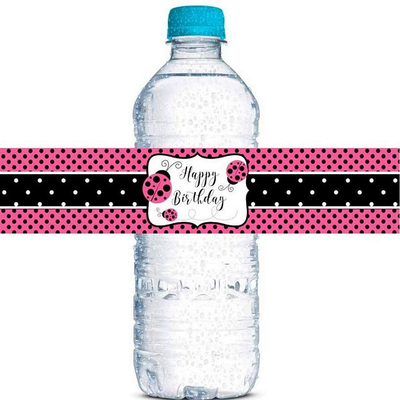 AmandaCreation Pink Ladybug Water Bottle Labels 20pcs. Image