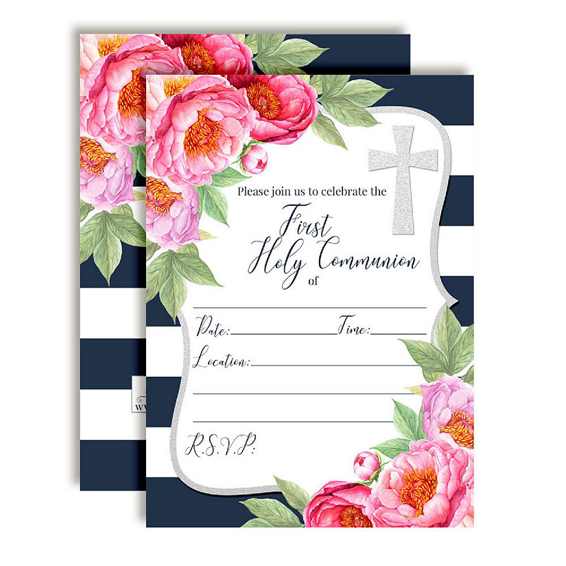 AmandaCreation Pink Peony Communion Invites 40pc. Image
