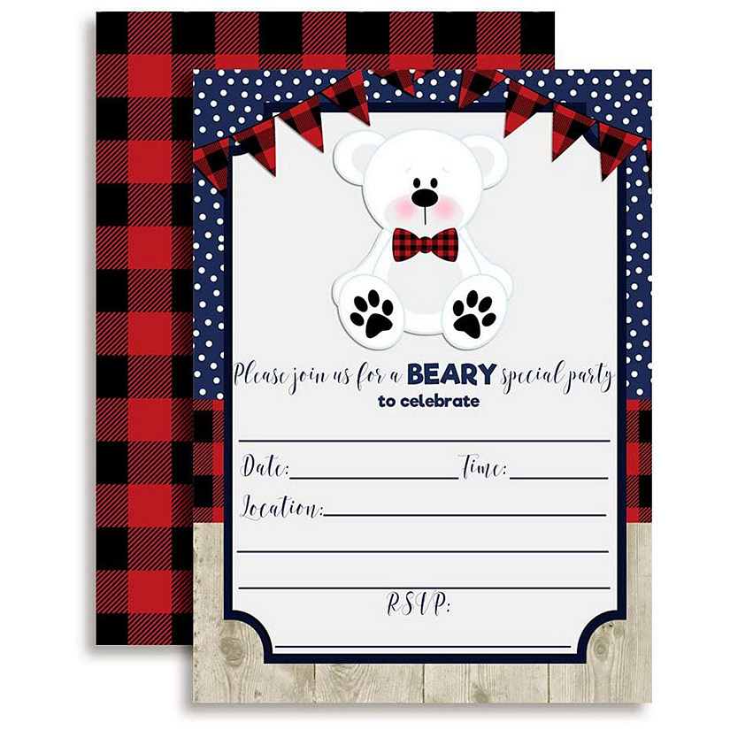 AmandaCreation Plaid Polar Bear Invites 40pc. Image