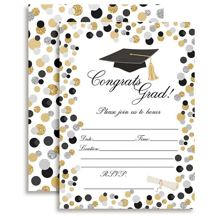 AmandaCreation Polka Dot Contrats Grad Invites 40pc. Image