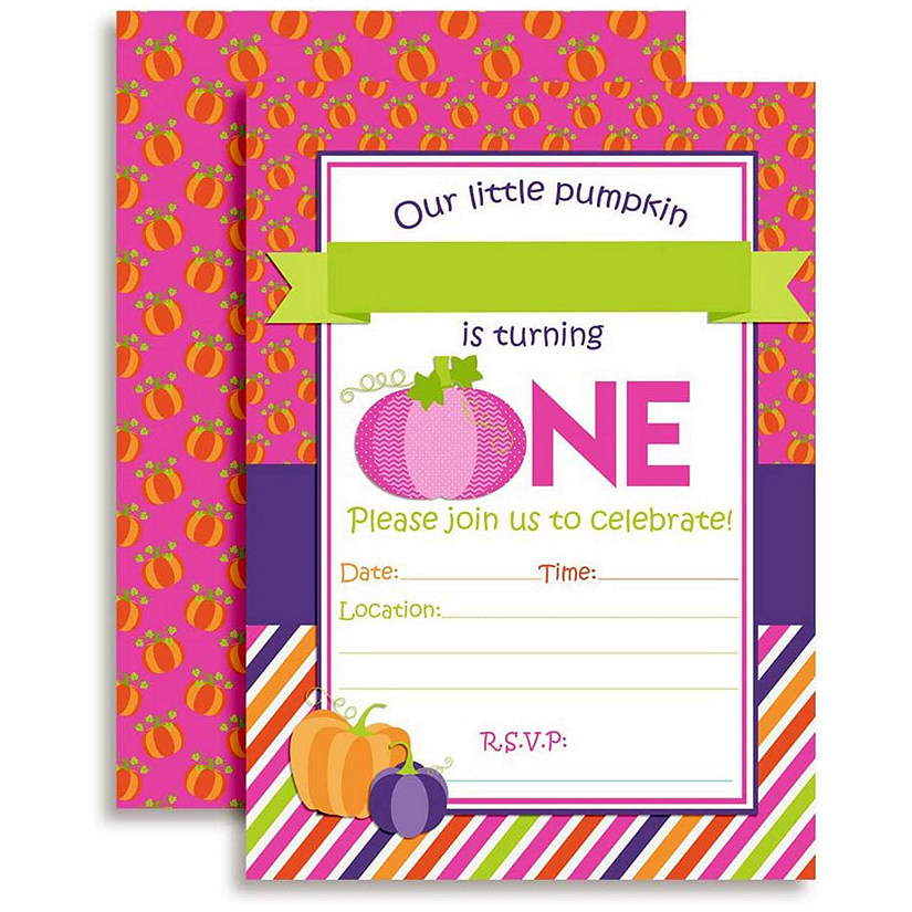AmandaCreation Pumpkin 1st  Birthday Girl Invites 40pc. Image