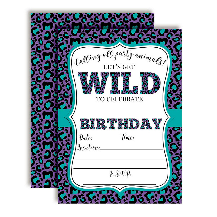 AmandaCreation Purple Leopard Birthday Invites 40pc. Image