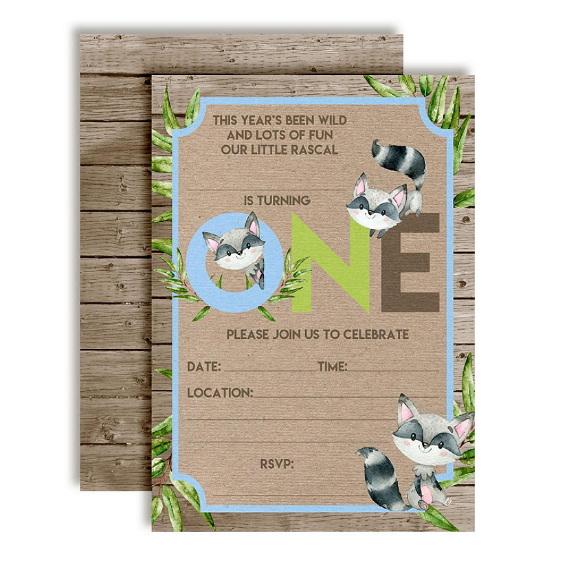 AmandaCreation Racoon First Birthday Boy Invites 40pc. Image