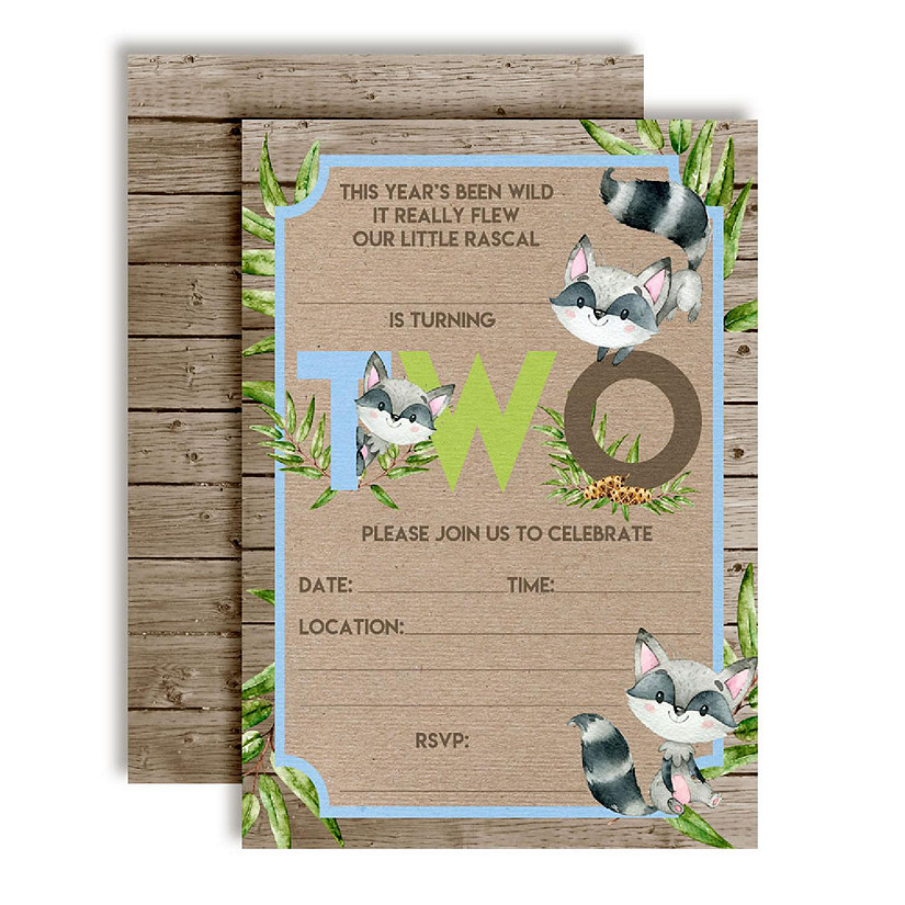 AmandaCreation Racoon Second Birthday Boy Invites 40pc. Image