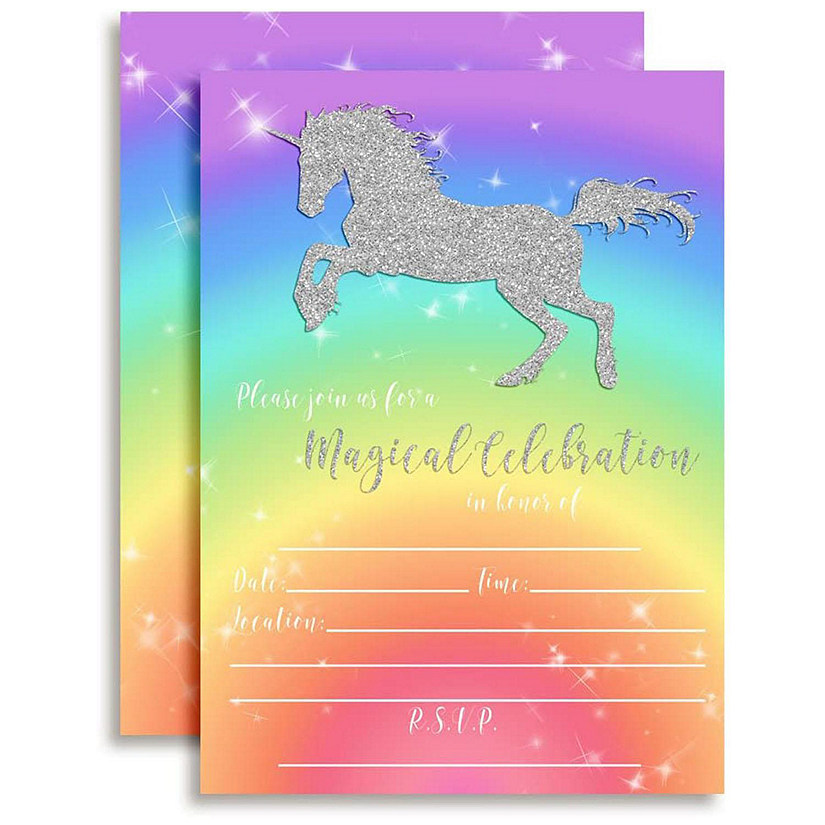 AmandaCreation Rainbow Glitter Unicorn Invites 40pc. Image