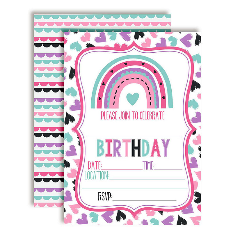AmandaCreation Rainbow Heart Birthday Invites 40pc. Image