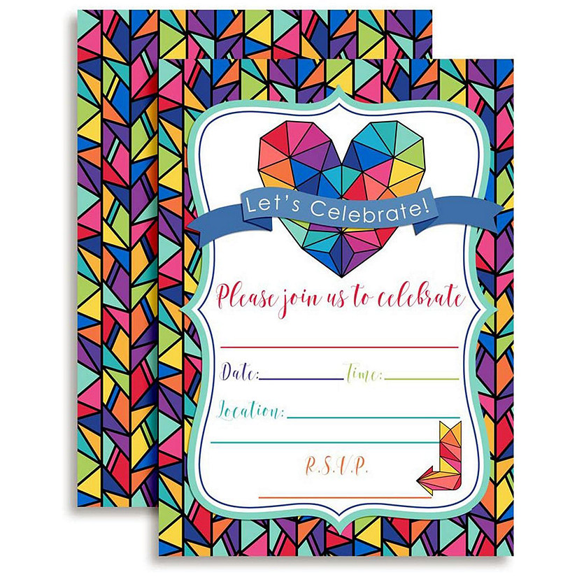 AmandaCreation Rainbow Heart Celebrate Invites 40pc. Image