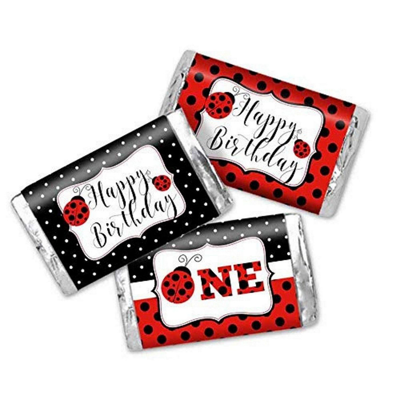 AmandaCreation Red Ladybug 1st Birthday Mini Candybar Wrappers 45pc. Image