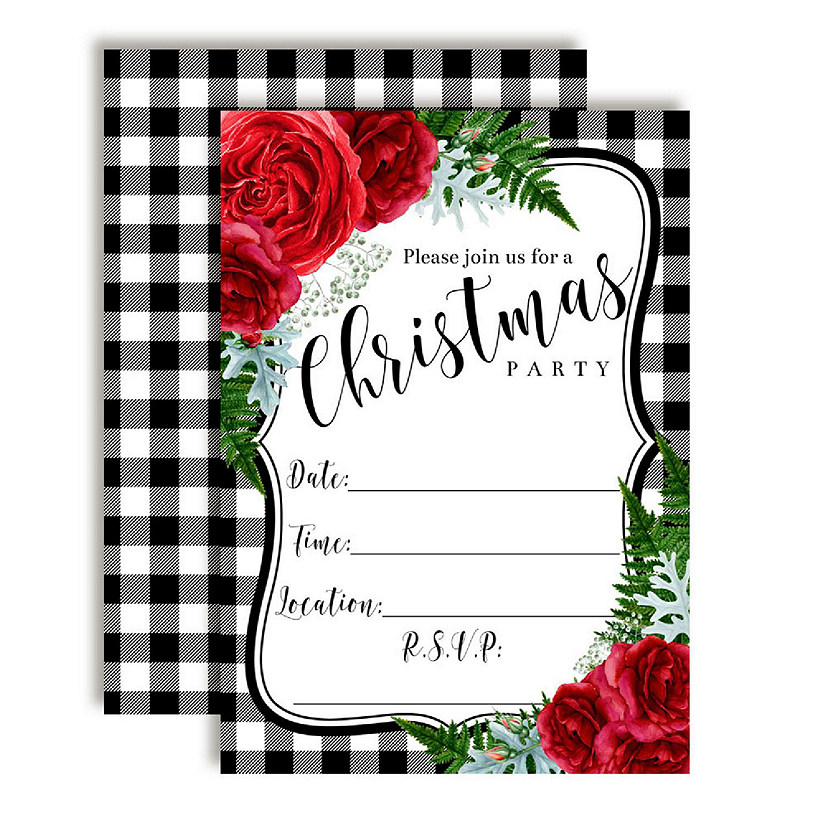 AmandaCreation Red Plaid Christmas Invites 40pc. Image