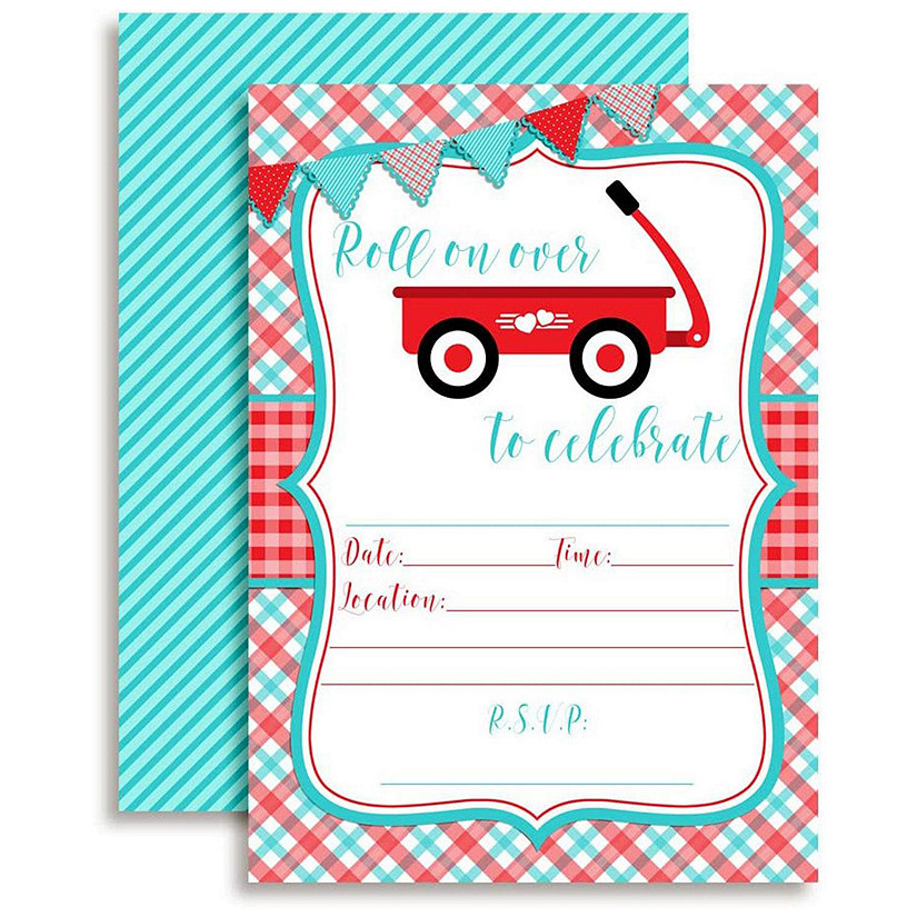 AmandaCreation Red Wagon Boy Invites 40pc. Image
