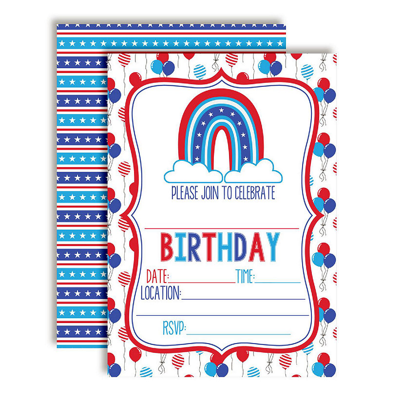 AmandaCreation Red White Blue Rainbow Birthday Invites 40pc. Image