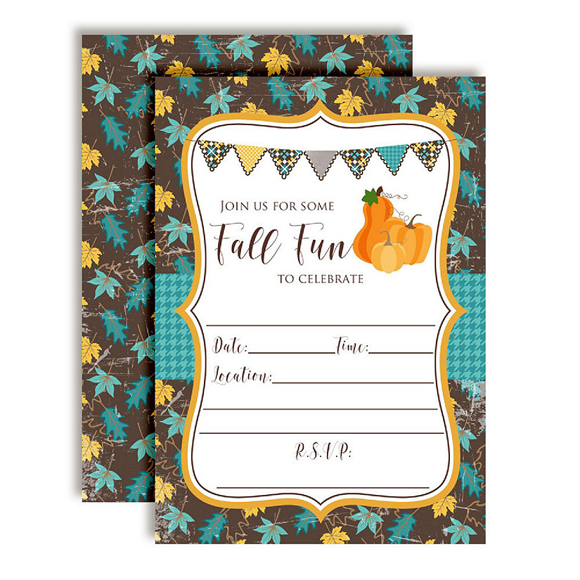 AmandaCreation Rustic Fall Fun Teal Invites 40pc. Image