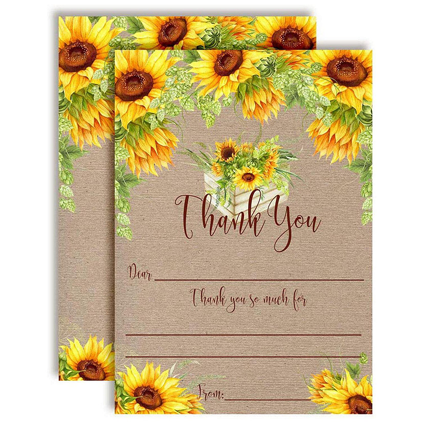 AmandaCreation Rustic Sunflowers Thank You 20pc. Image