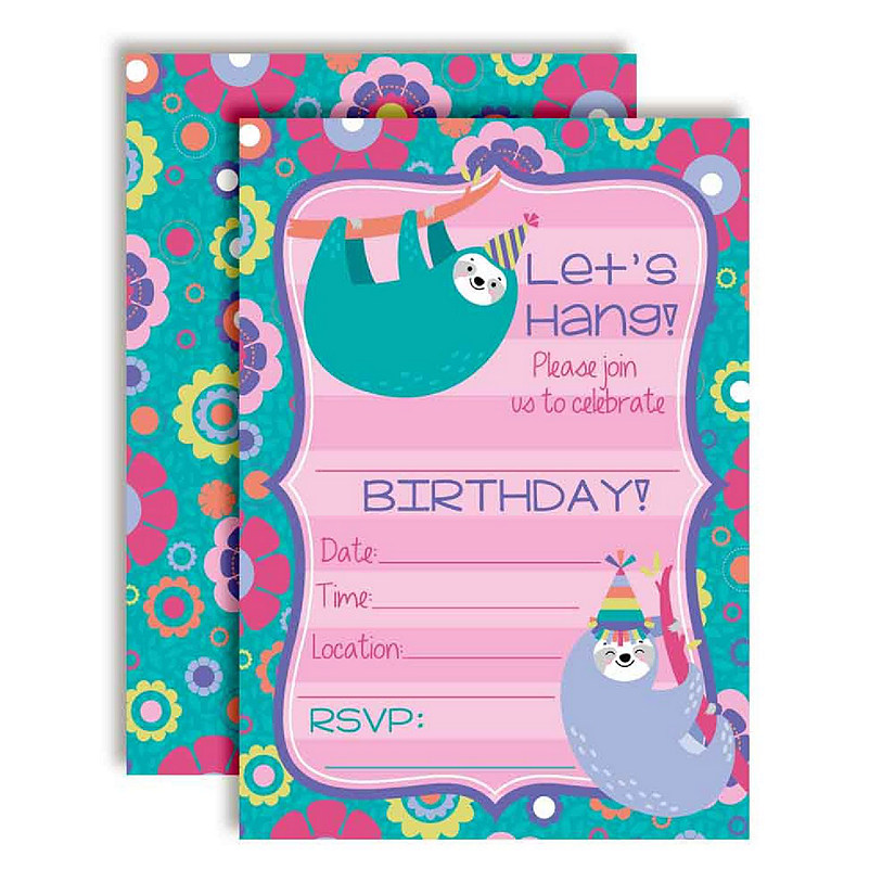 AmandaCreation Sloth Hang Out Birthday Invites 40pc. Image