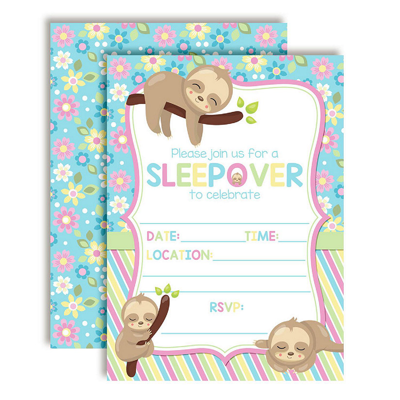 AmandaCreation Sloth Sleepover Girl Invites 40pc. Image
