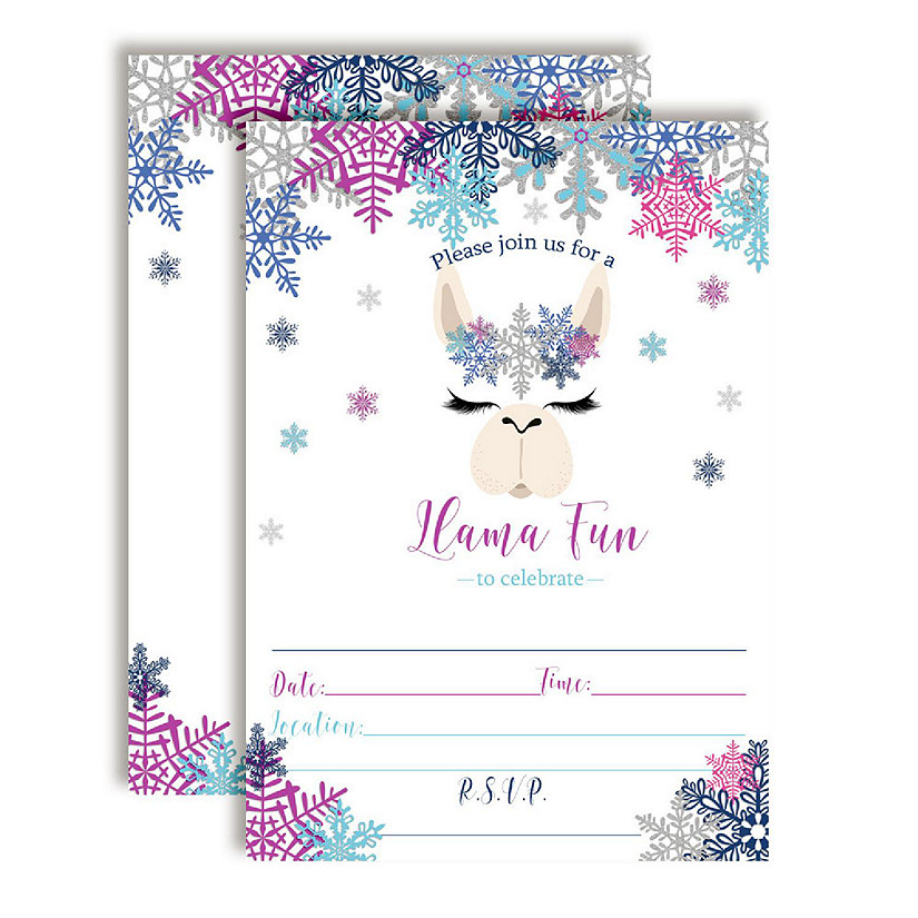 AmandaCreation Snowflake Llama Face Invites 40pc. Image