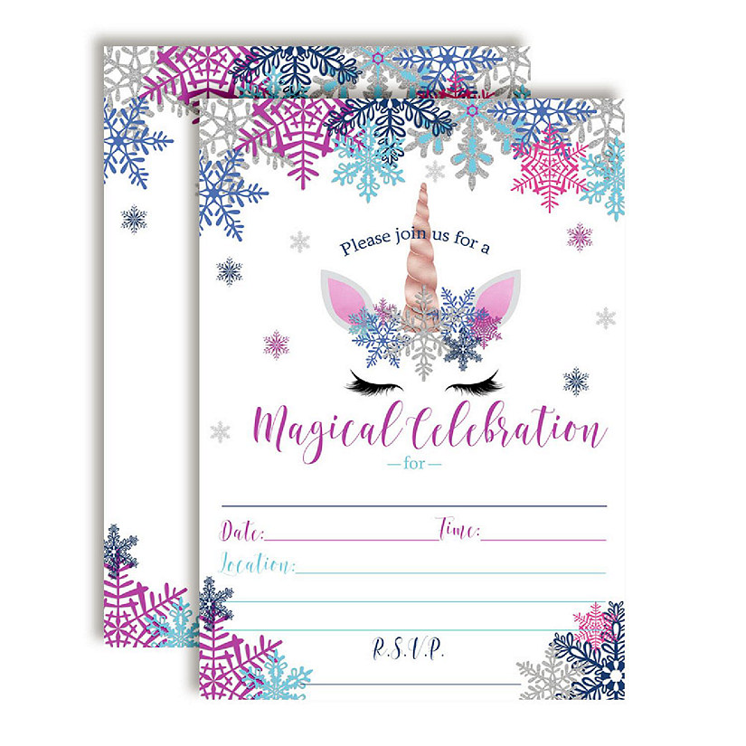 AmandaCreation Snowflake Unicorn Face Invites 40pc. Image