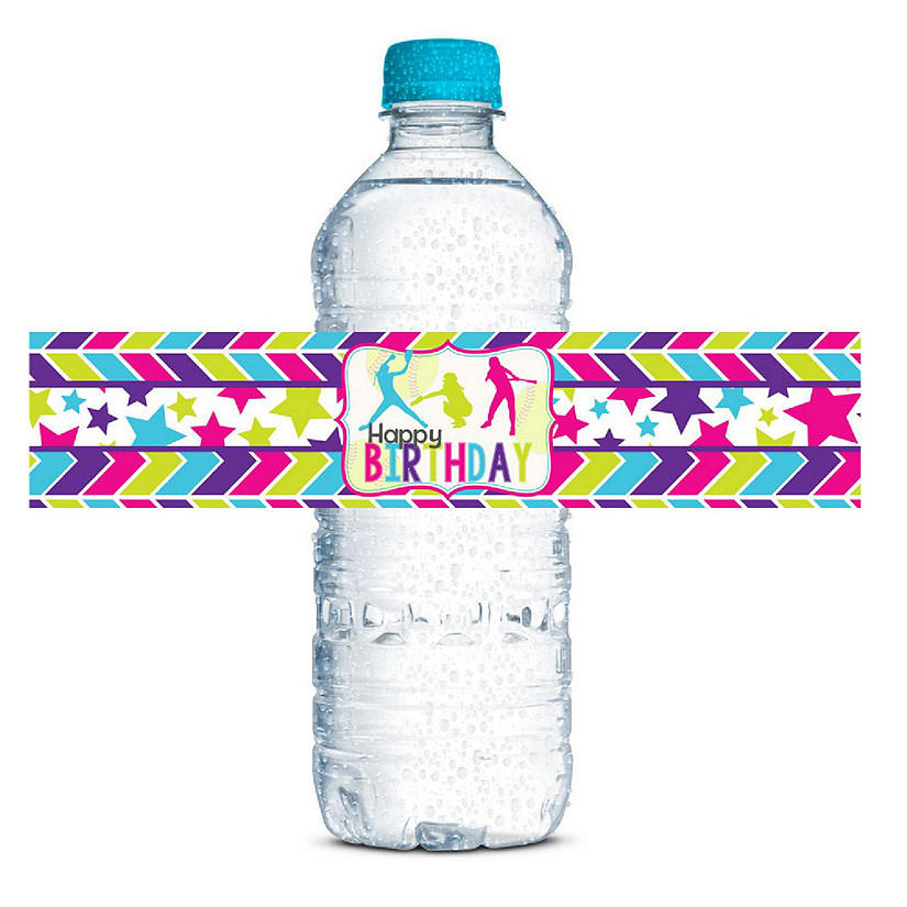 AmandaCreation Softball Birthday Water Bottle Labels 20 pcs. Image