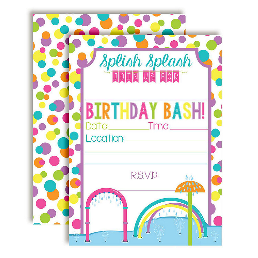 AmandaCreation Splash Pad Girl Birthday Invites 40pc. Image