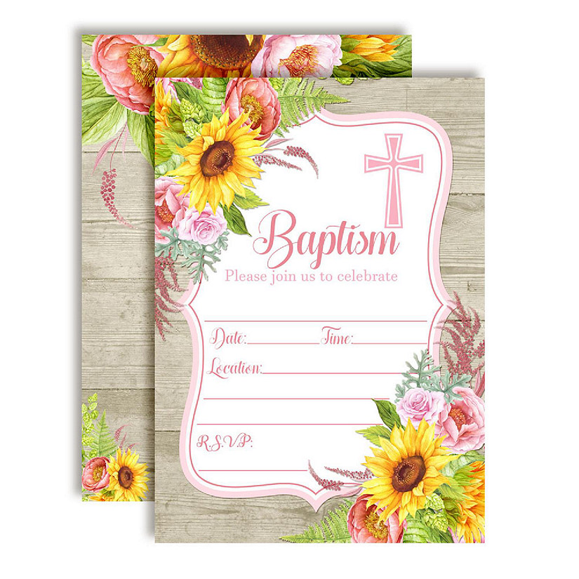 AmandaCreation Sunflower Baptism Invites 40pc. Image