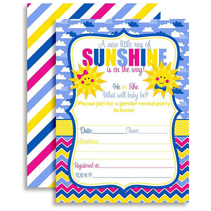 AmandaCreation Sunshine Gender Reveal Invites 40pc. Image