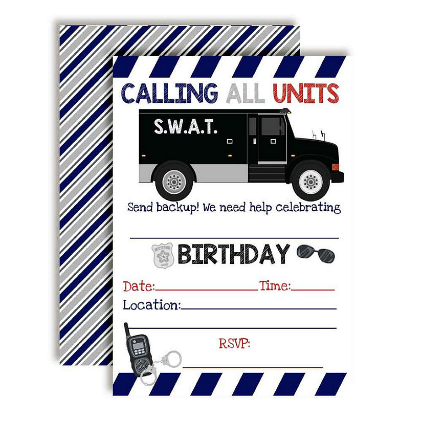 AmandaCreation Swat Birthday Invites 40pc. Image