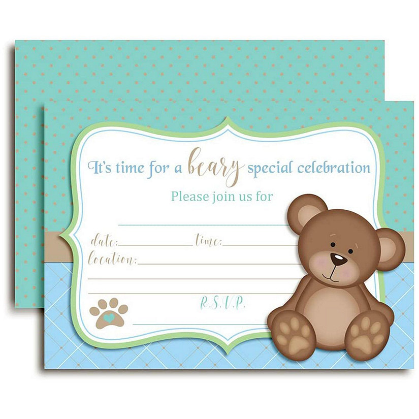 AmandaCreation Teddy Bear Boy Invites 40pc. Image