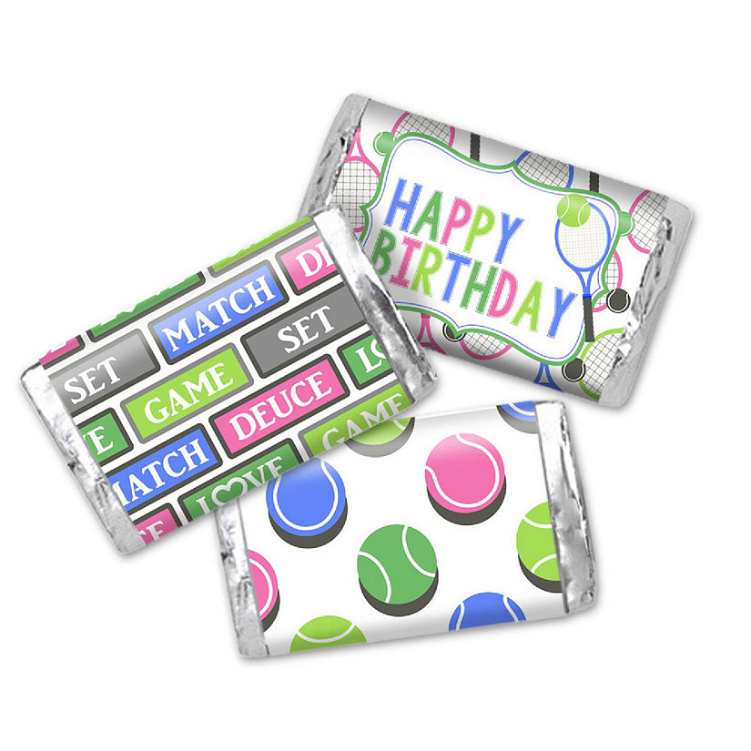 AmandaCreation Tennis Birthday Mini Candybar Wrappers 45pcs. Image