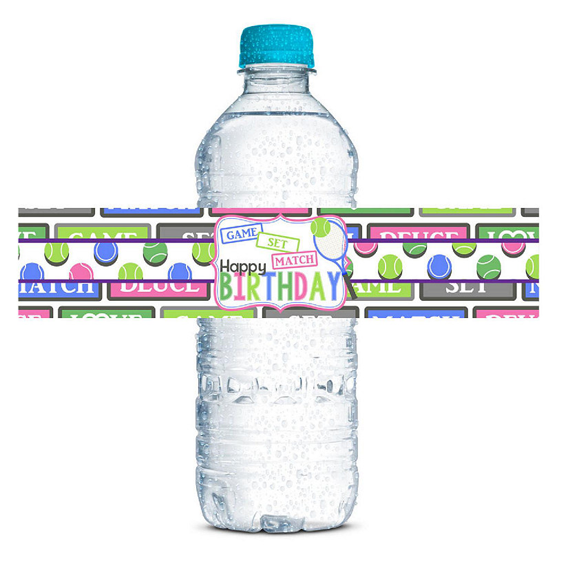 AmandaCreation Tennis Birthday Water Bottle Labels 20 pcs. Image