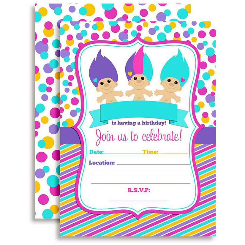 AmandaCreation Trolls Birthday Invites 40pc. Image